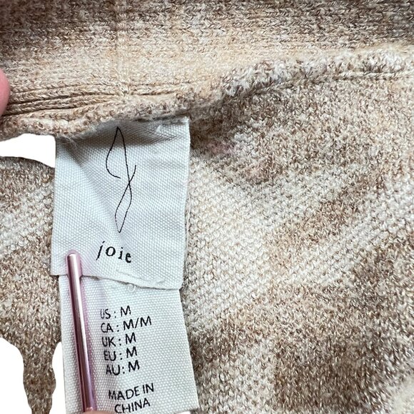 Joie Houndstooth Cardigan Sweater Balloon Sleeves Beige Ivory Size Medium - Picture 5 of 7